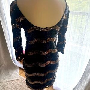 As U Wish Black and Gold Sheath Dress Long Sleeve Bateau